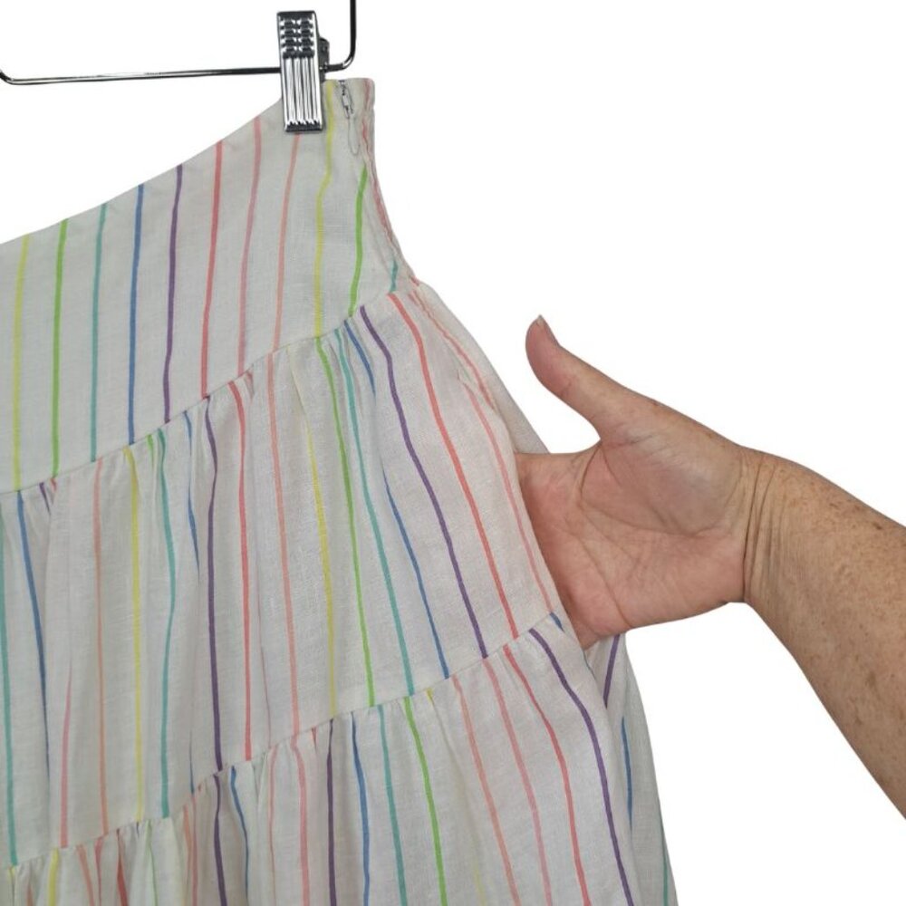 SWF S/W/F Linen Rainbow Candy Strip Tiered Ruffled Layered Skirt Size S - Picture 6 of 11